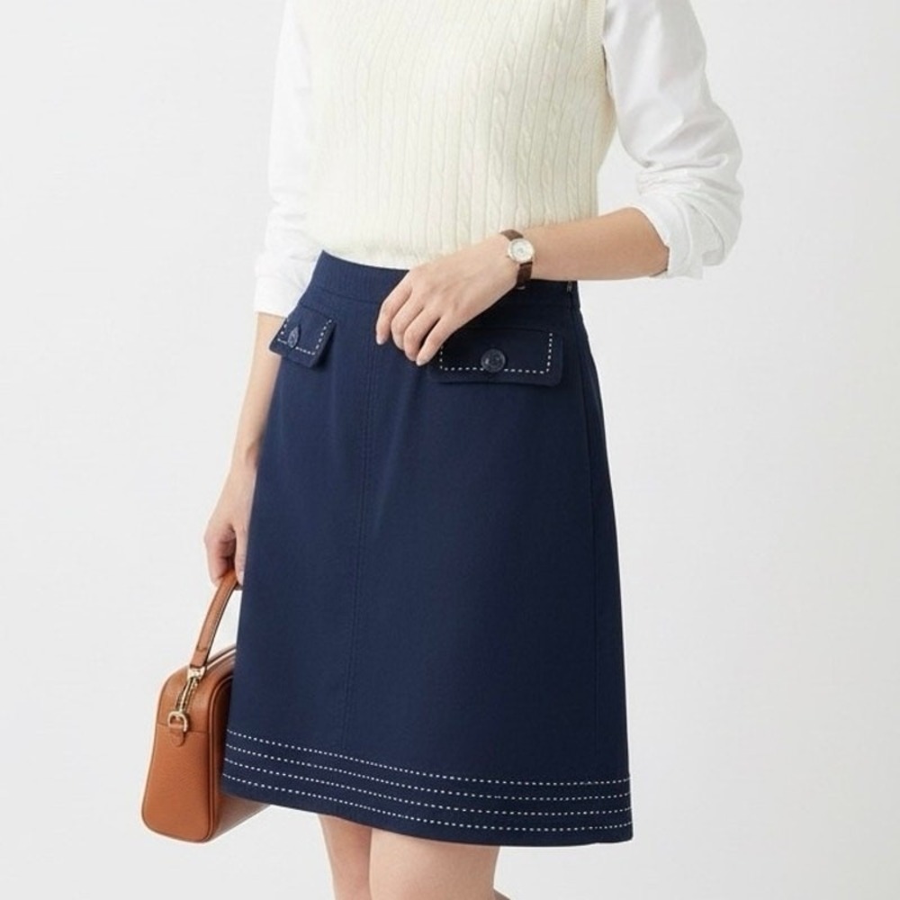 Brooks Brothers A-Line Pick-Stitch Flap Pocket Skirt Navy Blue Preppy Size 4